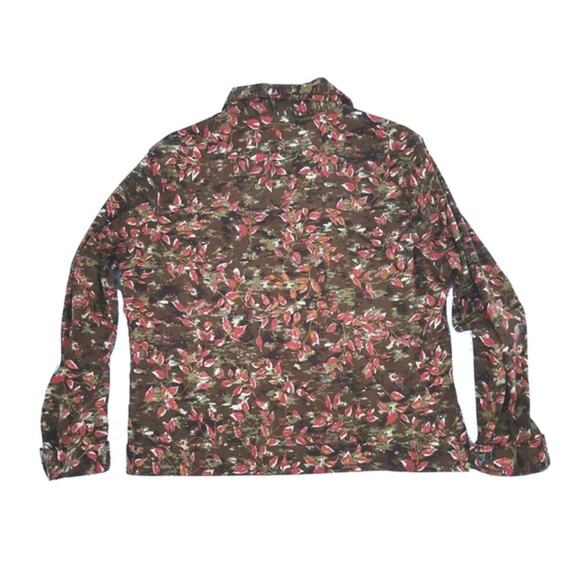 Vintage Women's Button-Up Short Jacket Size Large Lightweight Brown Red Leaves - Picture 2 of 6